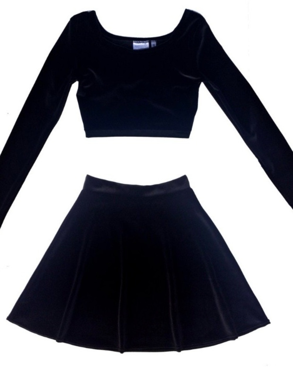 Black Velvet cropped top skater skirt set